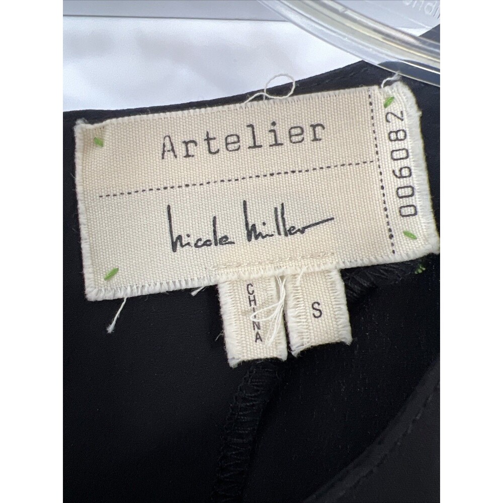 Nicole Miller 100% Silk Blouse S Black Long Sleeve Pleated Career Artelier New - Picture 3 of 13
